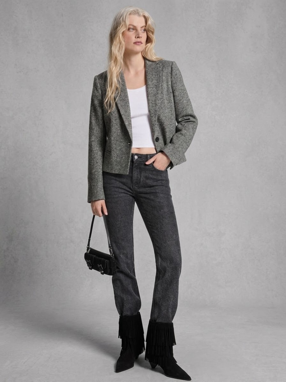 MICHAEL KORS Women's Single-Breasted Weave Blazer - Grey, Sz 12